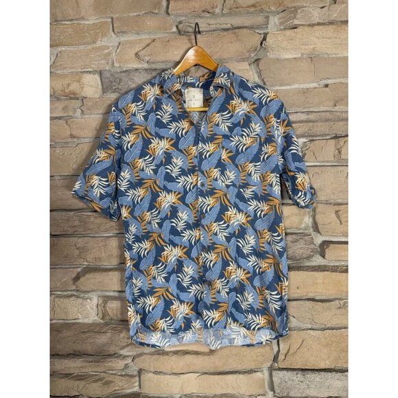 Mens LINEN BLEND Hawaiian Button Down Short Sleeve Shirt Size M AMIANI - Picture 1 of 6